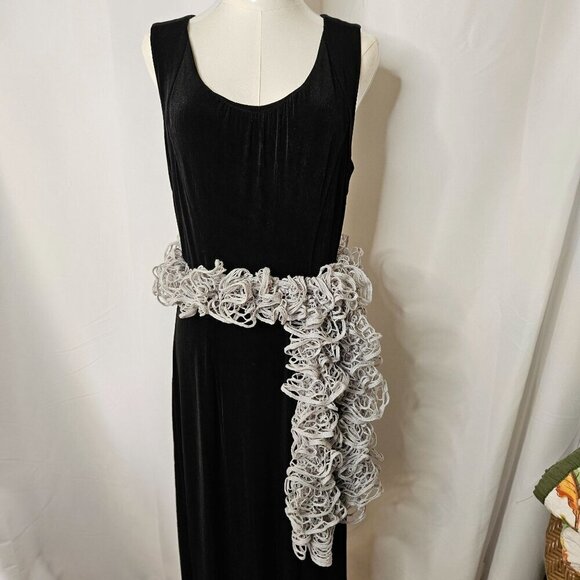 Handcrafted Gray Crochet Ruffle Boho Bohemian Whimsigoth Long Scarf - Picture 5 of 7